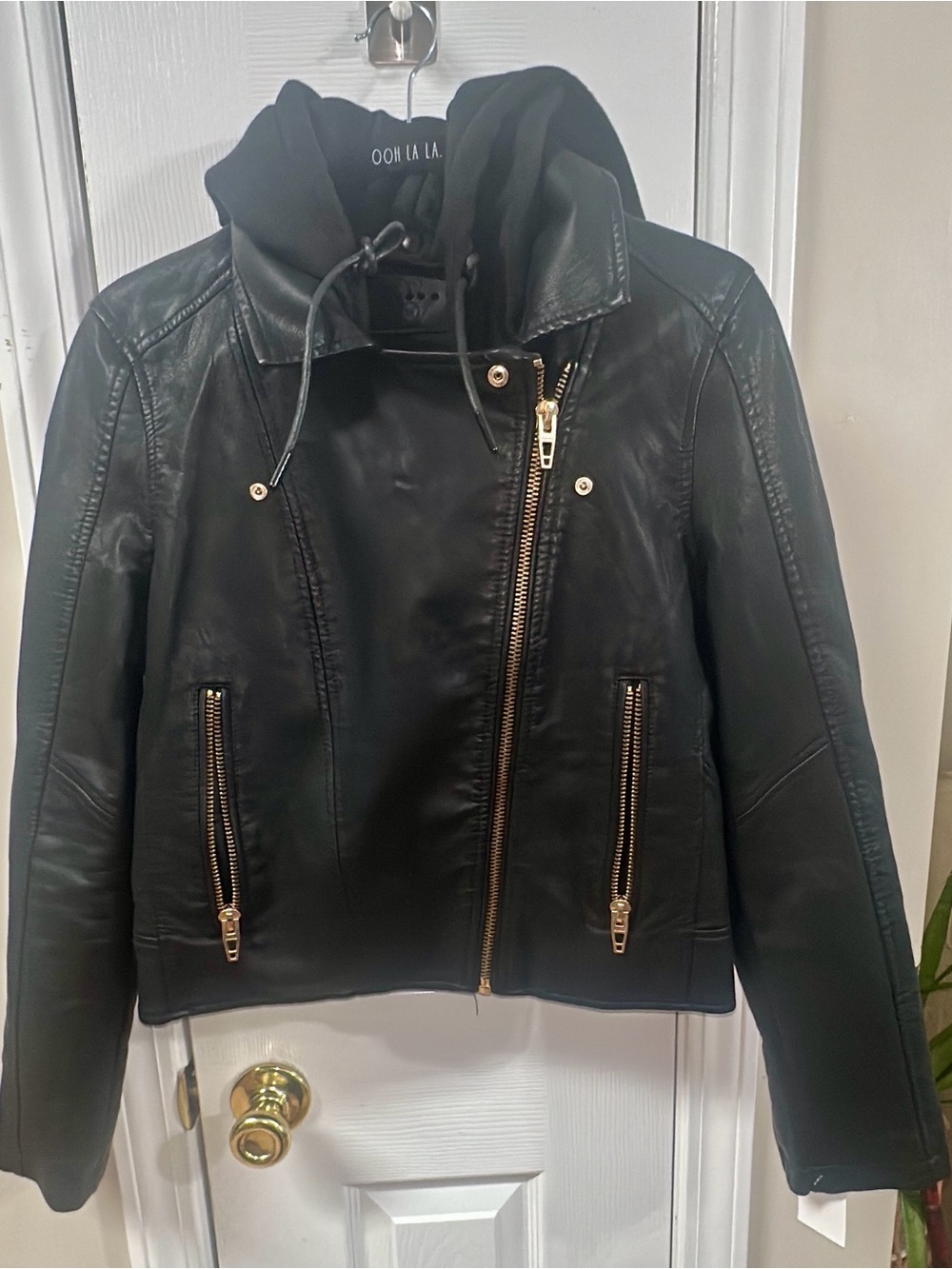 Blank NYC faux Leather Moto Jacket with removable Hood. Pit-pit 10 (mix51)